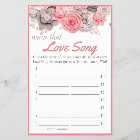 Name der Liebe Song Brautparty Game Card Flyer (Vorne)