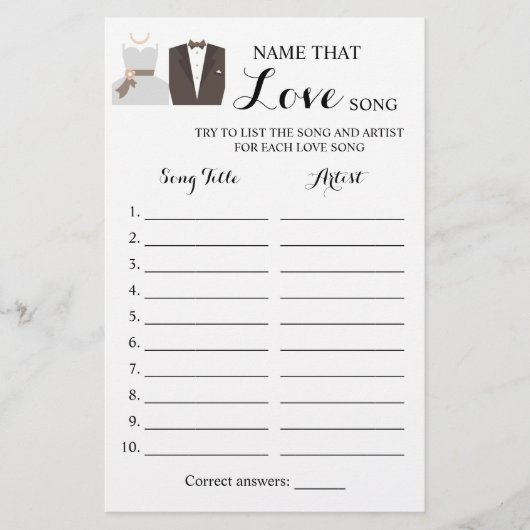 Name der Liebe Song Brie & Groom Game Card Flyer (Vorne)