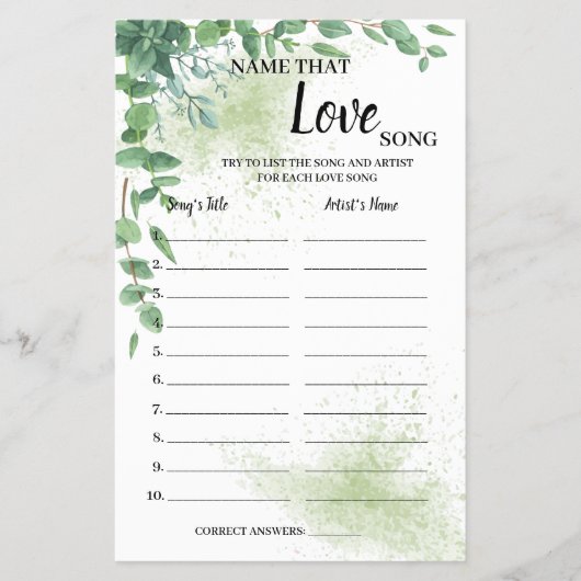 Name der Liebe Song Eukalyptus Showspielkarte Flyer (Vorne)