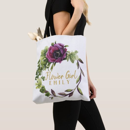 Name der lila Blütenblume (Peony Wreath Flower Gir Tasche (Von Nahem)