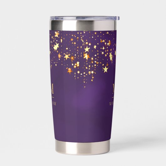 Name der lila Goldsterne-Monogramm-Initialen Thermobecher (Links)