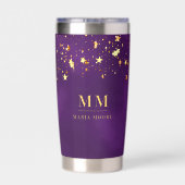 Name der lila Goldsterne-Monogramm-Initialen Thermobecher (Rückseite)
