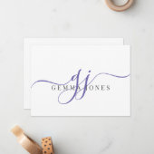 Name der Lila Monogram-Initialen für Elegantes Skr Mitteilungskarte (Vorderseite/Rückseite Beispiel)