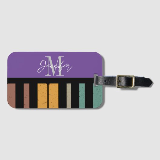 Name der lila Piano-Monogramm Personalisiert Gepäckanhänger (Vorderseite (Horizontal))