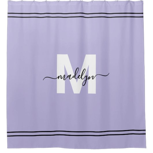 Name der lila Skriptmonogramm Duschvorhang (Vorderseite)