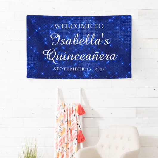Name der Marine Blue Sparkling Quinceañera Banner (Insitu)