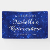 Name der Marine Blue Sparkling Quinceañera Banner (Horizontal)