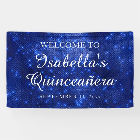 Name der Marine Blue Sparkling Quinceañera Banner (Horizontal)