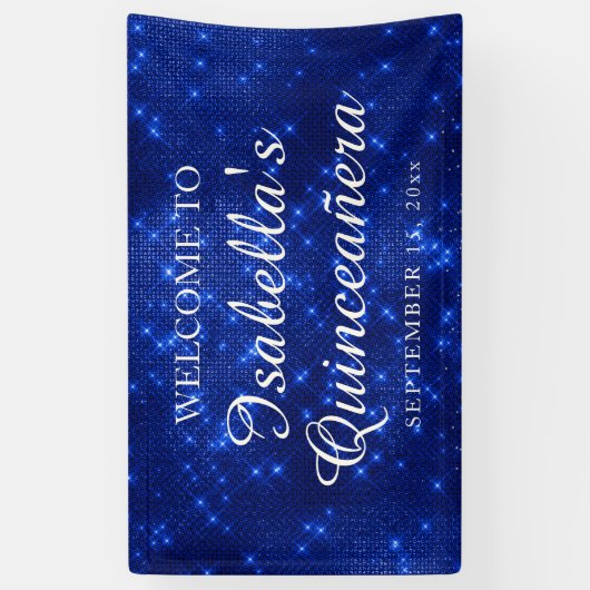 Name der Marine Blue Sparkling Quinceañera Banner (Vertikal)