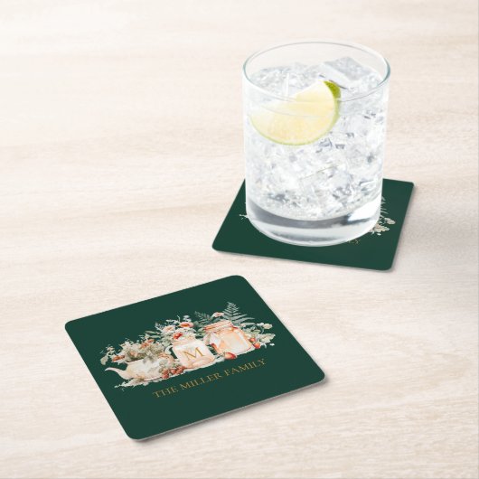 Name der mit Monogramm Waldflora Botanischer Famil Rechteckiger Pappuntersetzer (Vor Ort)