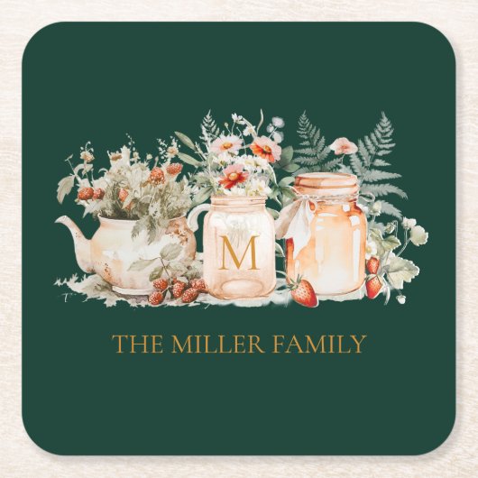 Name der mit Monogramm Waldflora Botanischer Famil Rechteckiger Pappuntersetzer (Vorderseite)