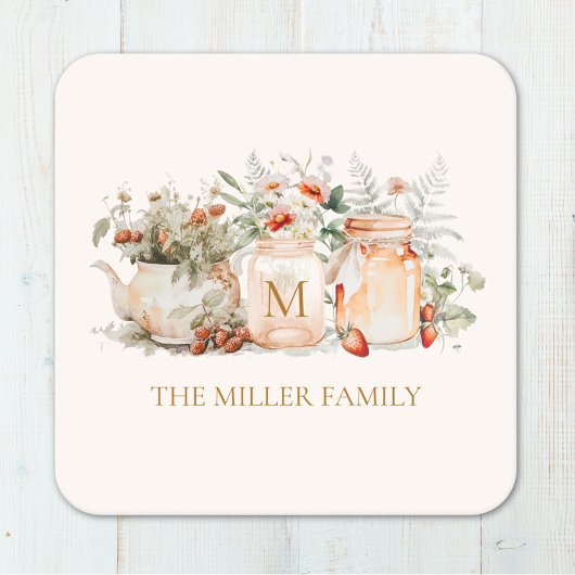 Name der mit Monogramm Waldflora Botanischer Famil Rechteckiger Pappuntersetzer