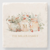 Name der mit Monogramm Waldflora Botanischer Famil Steinuntersetzer (Vorderseite)