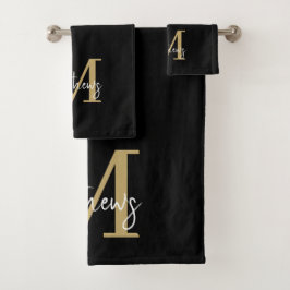 Name der modernen Black Gold Monogram-Familie Badhandtuch Set