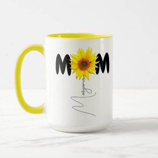 Name der modernen Mama | Sonnenblume-Tasse | Monog Tasse (Links)