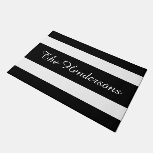 Name der modernen schwarzen und weißen Streifen Fußmatte (Schrägansicht)