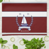 Name der Monogram für das blaue Segelboot der rote Geschirrtuch (Gefaltet)