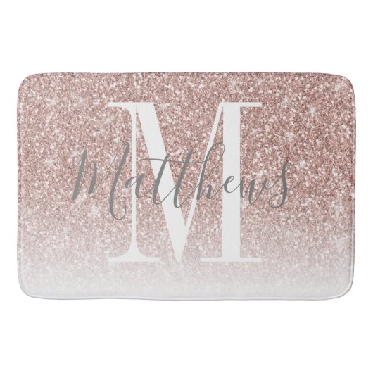 Name der Monogram-Rose Gold Glitzer Monogram Badematte (Vorderseite)