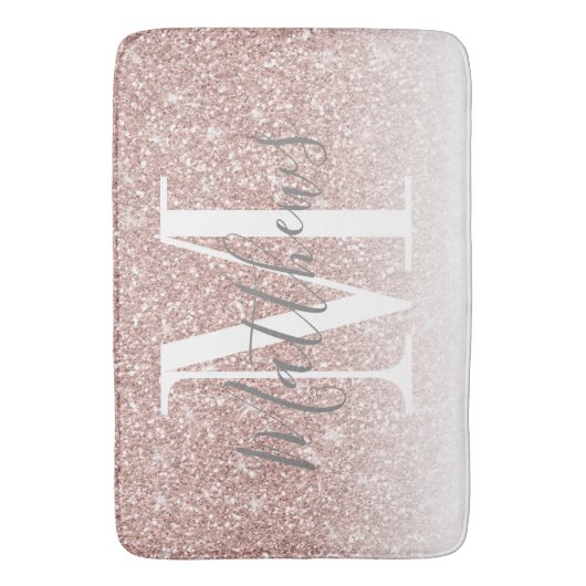 Name der Monogram-Rose Gold Glitzer Monogram Badematte (Vorderseite Vertikal)