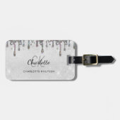 Name der Monogram-Tropfen des Silver Glitzer Gepäckanhänger (Vorderseite horizontal)