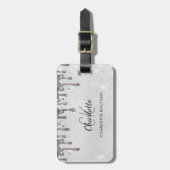 Name der Monogram-Tropfen des Silver Glitzer Gepäckanhänger (Vorderseite vertikal)