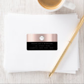 Name der Monogramm-Adresse Minimale Rose Schwarze Adressaufkleber (Insitu)