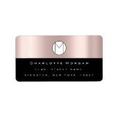 Name der Monogramm-Adresse Minimale Rose Schwarze Adressaufkleber (Vorne)