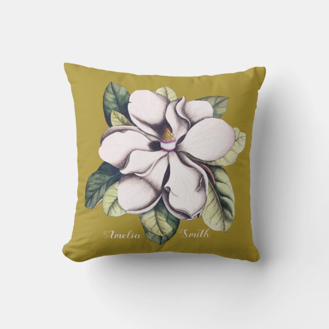 Name der Monogramm-Blume Magnolia Kissen (Vorderseite)