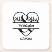 Name der Monogramm Datum Herzhochzeit Rechteckiger Pappuntersetzer (Vorderseite)