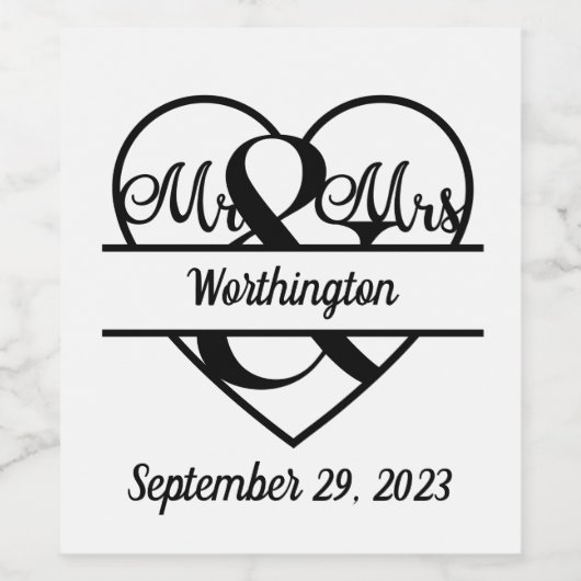 Name der Monogramm Datum Herzhochzeit Weinetikett (Einzelnes Label)