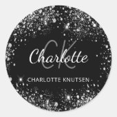 Name der Monogramm-Initialen des Black-Silber-Glit Runder Aufkleber (Vorderseite)