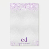 Name der Monogramm-Initialen des lila Glitzer Post-it Klebezettel (Vorderseite)