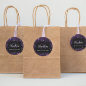 Name der Monogramm-Initialen des lila Glitzer Runder Aufkleber