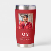 Name der Monogramm-Initialen des Roten Fotos Thermobecher (Rückseite)