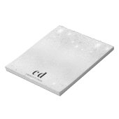 Name der Monogramm-Initialen des Silver Glitzer Notizblock (Rotiert)