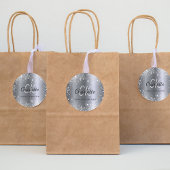 Name der Monogramm-Initialen des Silver Glitzer Runder Aufkleber