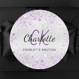 Name der Monogramm-Initialen für lila Glitzer Runder Aufkleber