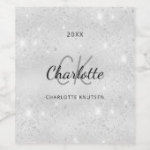 Name der Monogramm-Initialen für Silver Glitzern Weinetikett (Einzelnes Label)