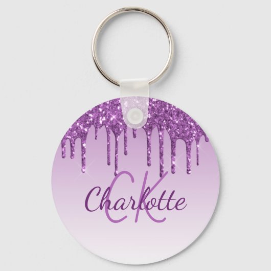 Name der Monogramm-Initialen von Tropfen für lila Schlüsselanhänger (Vorderseite)