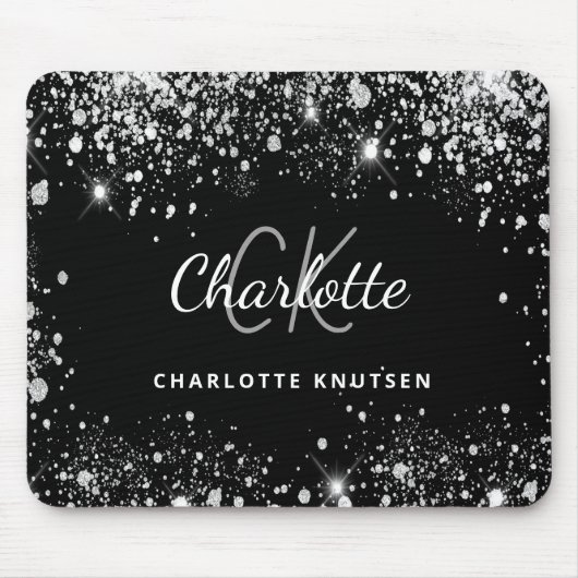 Name der Monogramm-Inititalien aus schwarzem Glitz Mousepad (Vorne)