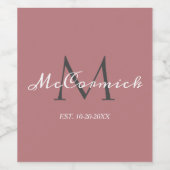 Name der Monogrammfamilie für eine Dusty-Rose Weinetikett (Einzelnes Label)