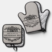 Name der Monogrammfamilie Ofenhandschuh & Topflappen-Set (Vorderseite/Rückseite)
