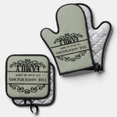 Name der Monogrammfamilie Ofenhandschuh & Topflappen-Set (Vorderseite/Rückseite)