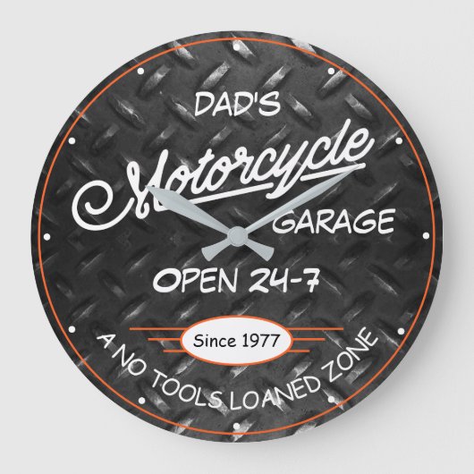 Name der Motorradgarage Datum der Diamantplatte Bi Große Wanduhr (Vorderseite)