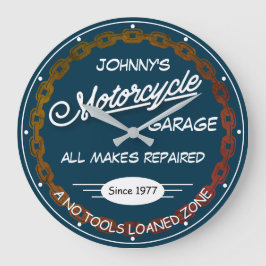 Name der Motorradgarage Datum der Kette weiß blau Große Wanduhr