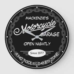 Name der Motorradgarage Datum der Kette Weiß Schw Große Wanduhr