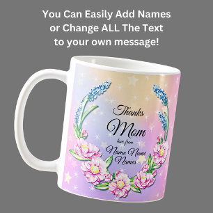 Name der Mütter Tag Rosa Pastellfarben Blume Stern Kaffeetasse
