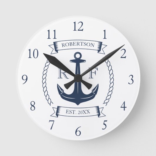 Name der Nautic Anchor Monogram Familie Runde Wanduhr (Vorderseite)