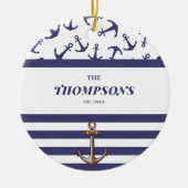Name der Nautic Anchor Muster Navy Stripes Keramik Ornament (Vorne)