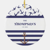 Name der Nautic Anchor Muster Navy Stripes Keramik Ornament (Hinten)